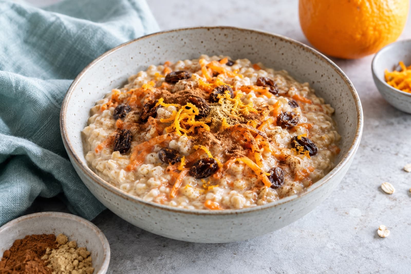 Photographic illustration of carrot raisin morning porridge