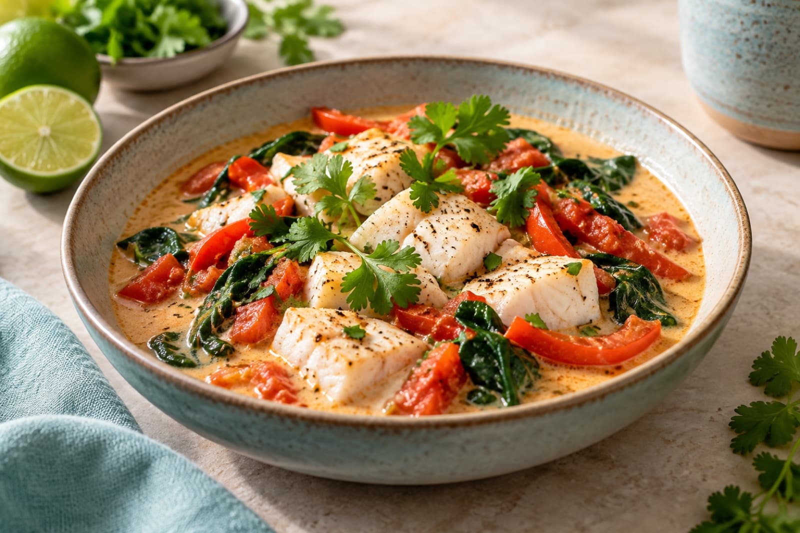 Photographic illustration of coconut lime fish stew